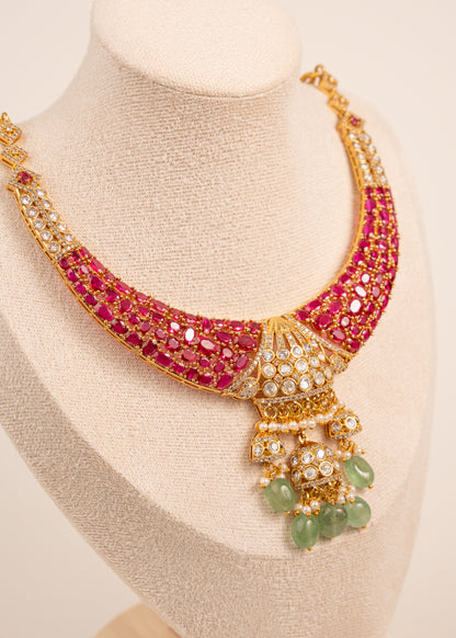 Victorian Moissanite Polki CZ Diamond Necklace/ Indian Bridal Jewelry/ Bollywood Sabyasachi Inspired Set/ Pakistani Jewelry