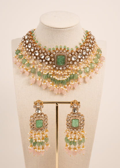 Pastel Kundan Bridal Choker Set/ Uncut Kundan Necklace/ High Quality Jewelry/ Bollywood Style Necklace/ Mint/ Sage/ Green/ Pink/ Pista