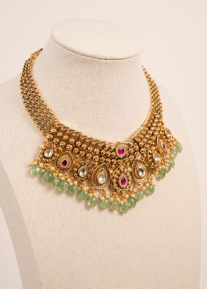Kundan Heritage Meenakari Necklace Set/ South Indian Necklace Set/ Indian Choker Set/ Indian Gold Plated Jewelry/ Real Gold Look Necklace Set