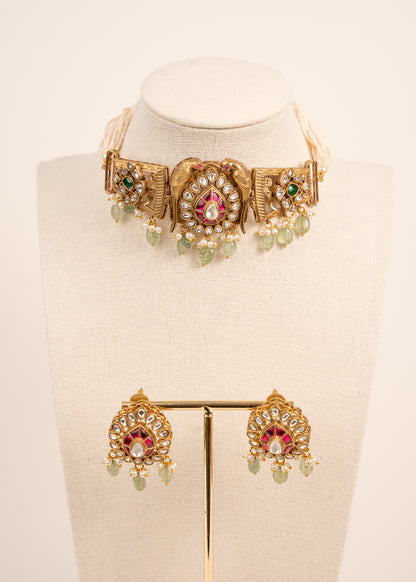 Kundan Heritage Meenakari Necklace set/ South Indian Choker Set/ Indian Choker Set/ Indian Gold Plated Jewelry/ Real Gold Look Necklace Set
