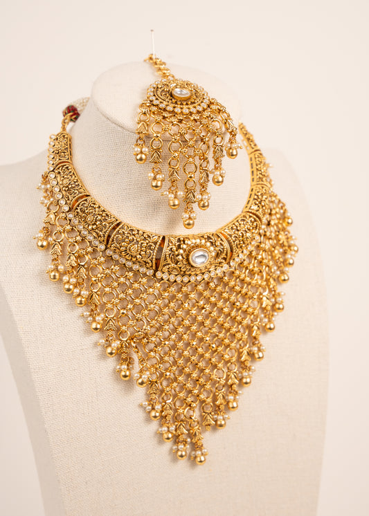 Premium Quality Gold Plated Statement Choker Set/ Indian Gold Plated Jewelry/ Traditional Jewelry/ Real Gold Look Necklace Set