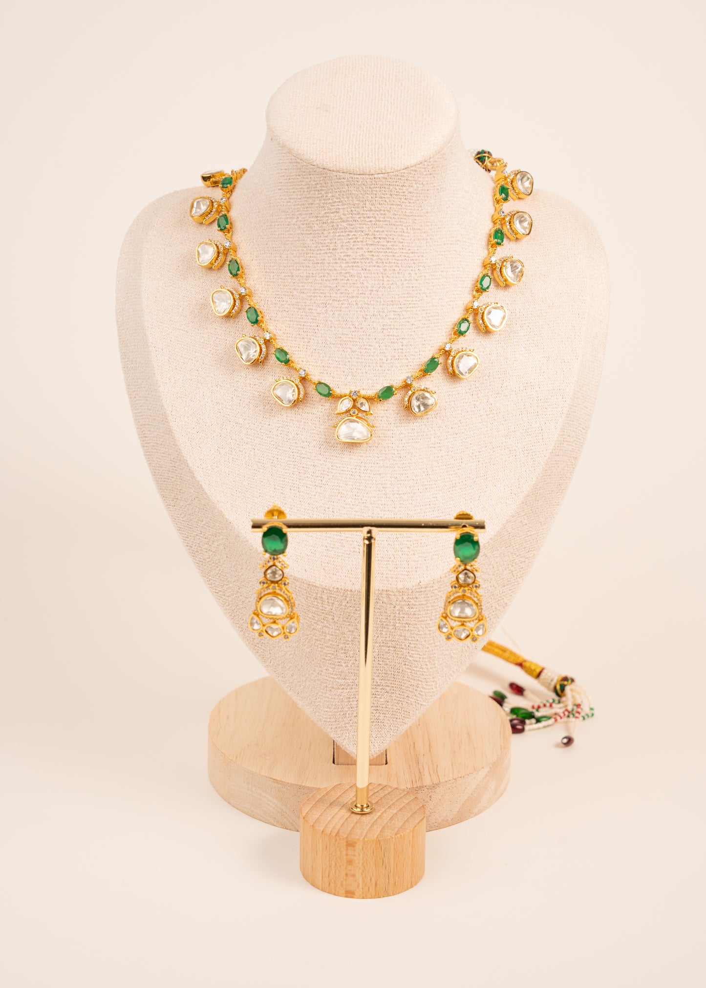 Kundan Necklace Set/ Indian Jewelry Set/ Wedding Necklace Set/ Green Stone Indian Wedding Set