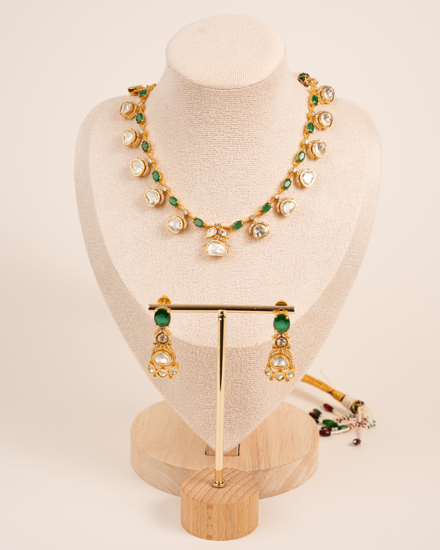 Kundan Necklace Set/ Indian Jewelry Set/ Wedding Necklace Set/ Green Stone Indian Wedding Set