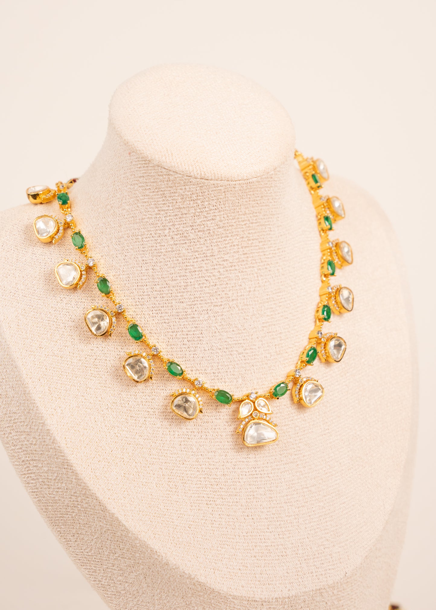 Kundan Necklace Set/ Indian Jewelry Set/ Wedding Necklace Set/ Green Stone Indian Wedding Set