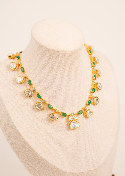 Kundan Necklace Set/ Indian Jewelry Set/ Wedding Necklace Set/ Green Stone Indian Wedding Set