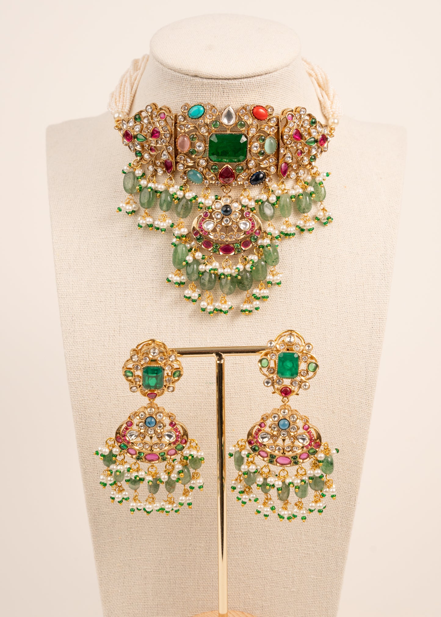 Premium Quality Kundan Necklace Set/ Indian Jewelry/ Indian Bridal Set/ Bridal Jwelery/ Mint/ Green/ Ruby