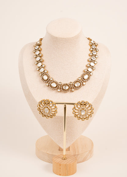 Premium Quality Tyaani Inspired uncut Kundan Polki antique polki Necklace set/ Antique Gold Set/ High Quality Single Line Necklace Set