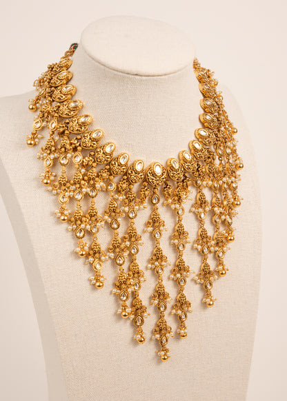 Premium Quality Gold Plated Statement Choker Set/ Indian Gold Plated Jewelry/ Traditional Jewelry/ Real Gold Look Necklace Set