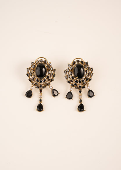 Antique Gold & Black Drop Earrings/ Chandbali Style Earrings/ Festive Jewelry/ Indian Jewelry/ Minimalistic Jewelry/ Studs