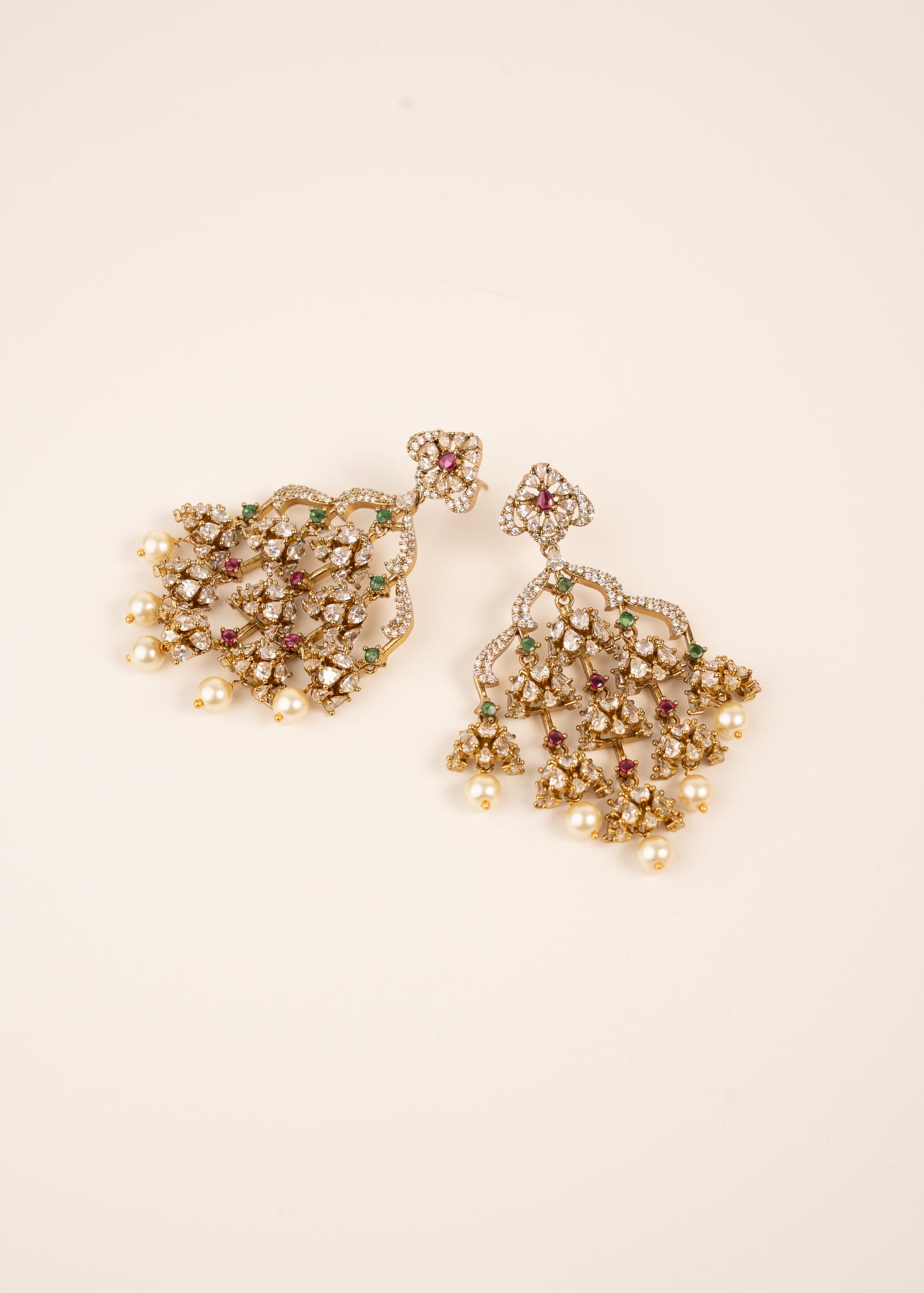 Statement Chandlier Earrings/ CZ Earrings/ Indian Earrings/ Bridal Jewelry/ Pearl Drop Earrings/ Long Statement Earrings