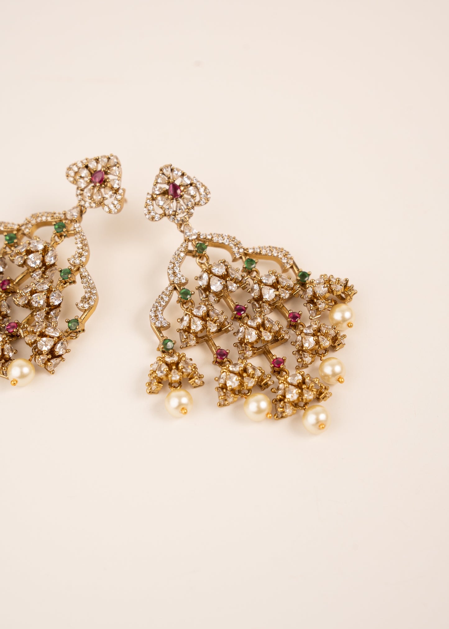 Statement Chandlier Earrings/ CZ Earrings/ Indian Earrings/ Bridal Jewelry/ Pearl Drop Earrings/ Long Statement Earrings