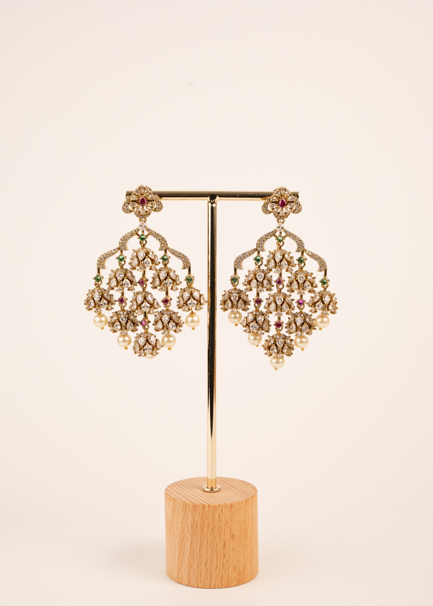 Statement Chandlier Earrings/ CZ Earrings/ Indian Earrings/ Bridal Jewelry/ Pearl Drop Earrings/ Long Statement Earrings