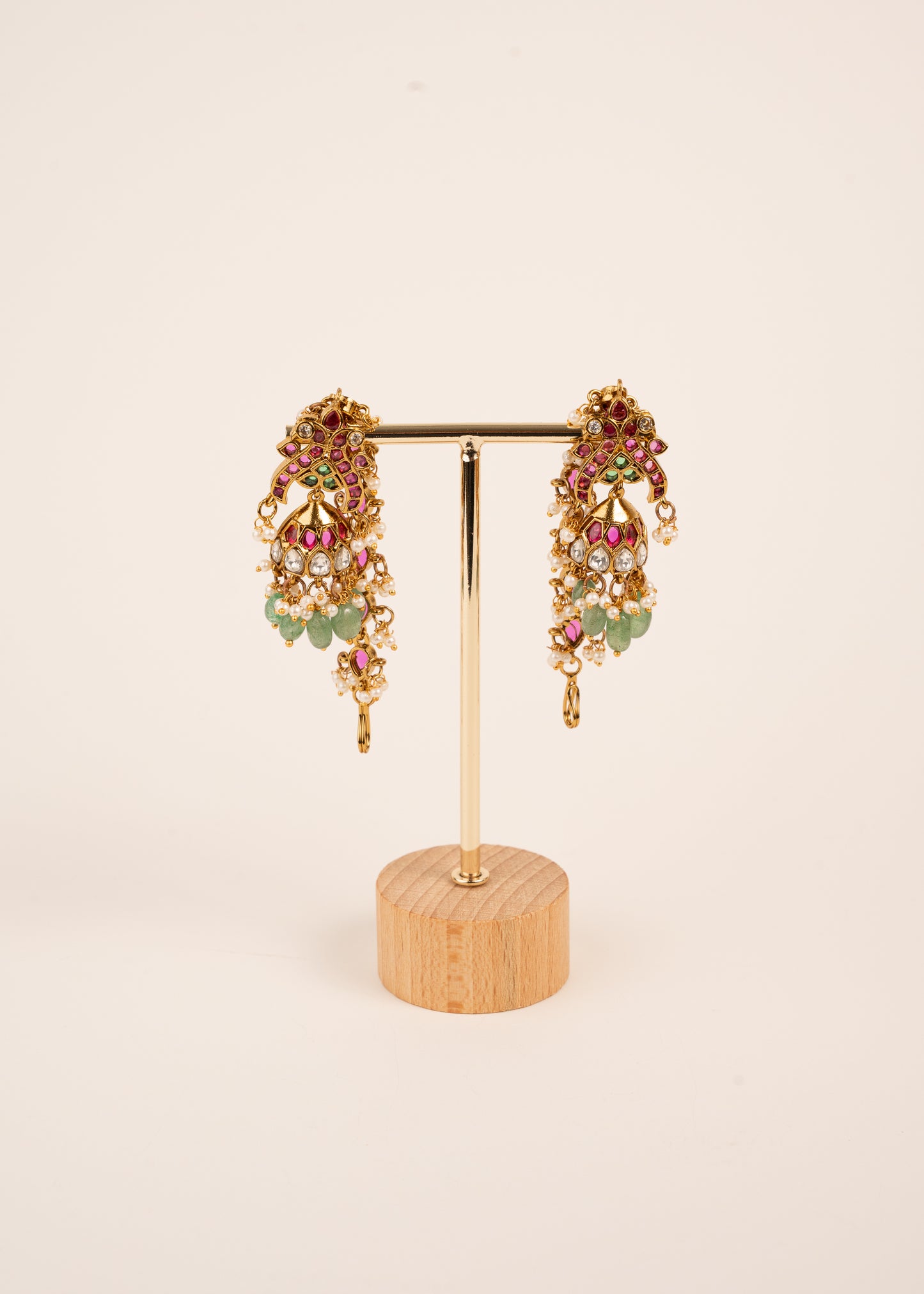 Bridal Kemp Jhumkas wth chain/ Indian Jewelry