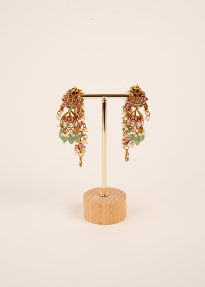 Bridal Kemp Jhumkas wth chain/ Indian Jewelry