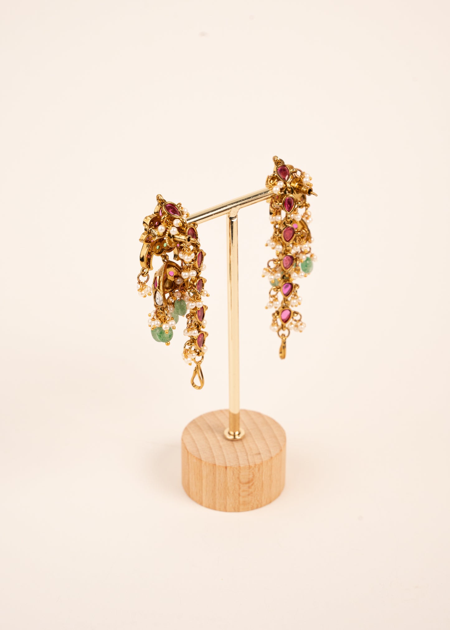 Bridal Kemp Jhumkas wth chain/ Indian Jewelry