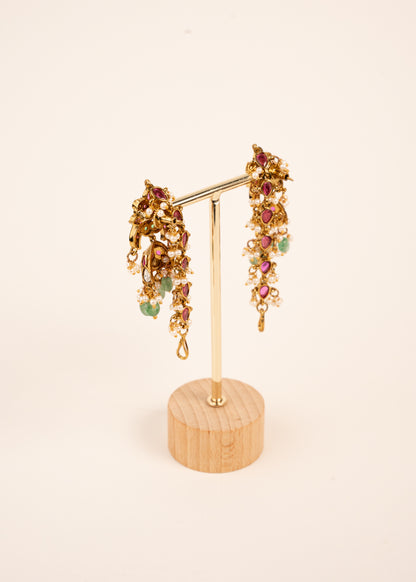 Bridal Kemp Jhumkas wth chain/ Indian Jewelry
