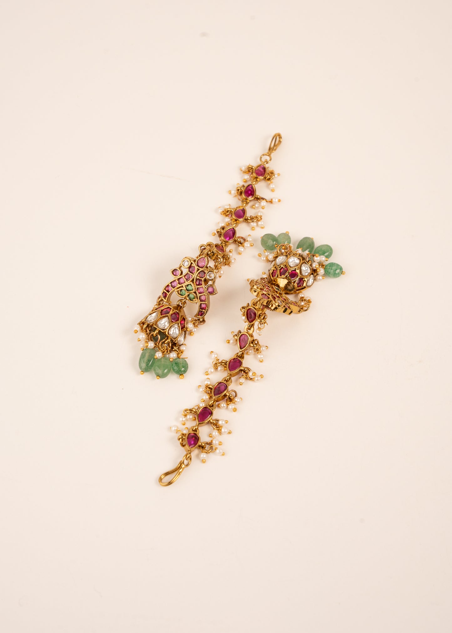 Bridal Kemp Jhumkas wth chain/ Indian Jewelry