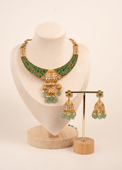 Victorian Moissanite Polki CZ Diamond Necklace/ Indian Bridal Jewelry/ Bollywood Sabyasachi Inspired Set/ Pakistani Jewelry