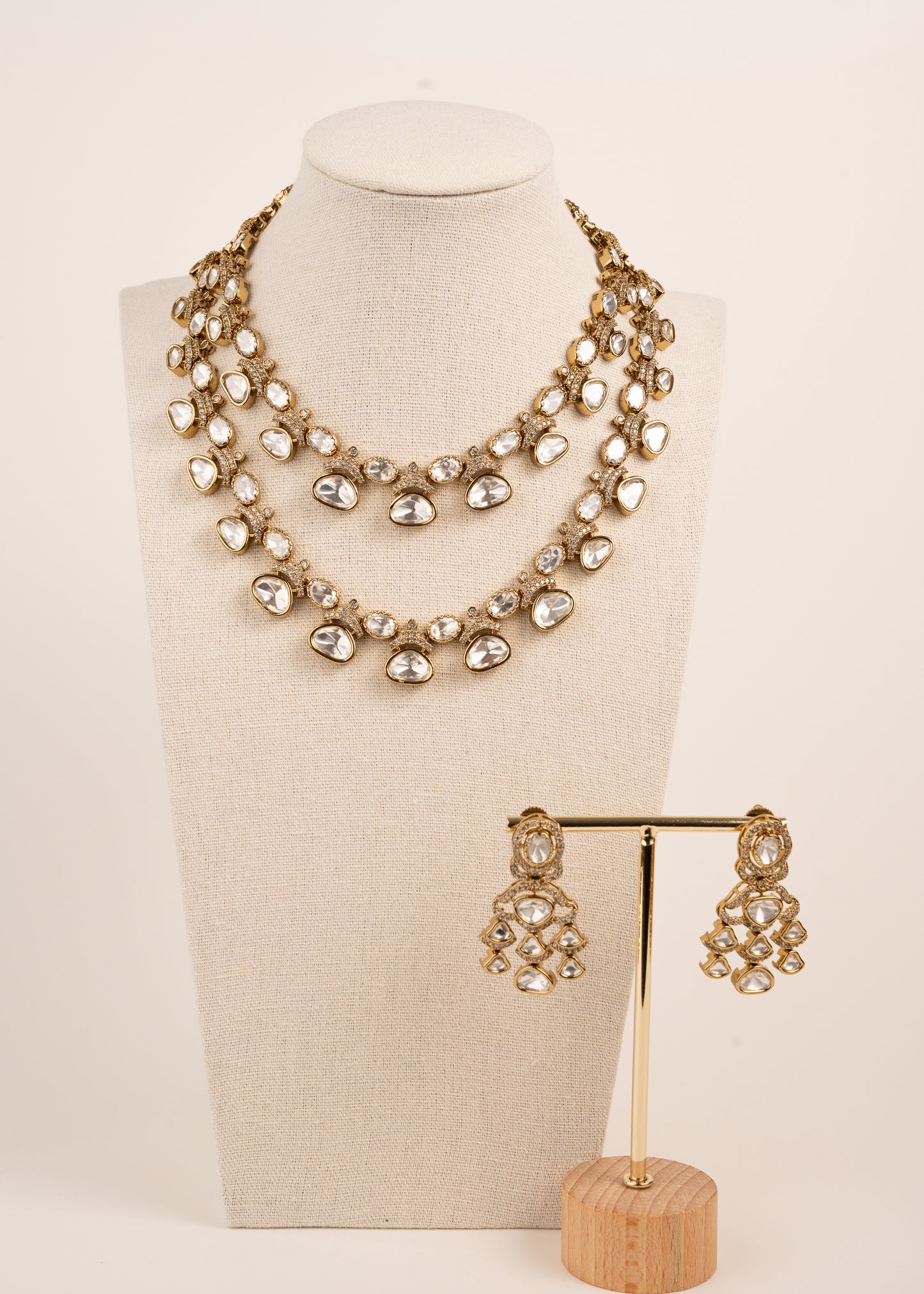 Tyani Inspired uncut Kundan Necklace Set/ Double layer Necklace Set/ Indian Wedding Jewelry/ Layered Wedding Set/ Statement Jewelry