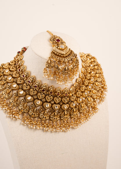 Gold Plated Bridal Necklace Set/ Indian Wedding Jewellery/ Kundan Bridal Set/ Indian bridal set/ Waterfall Necklace Set
