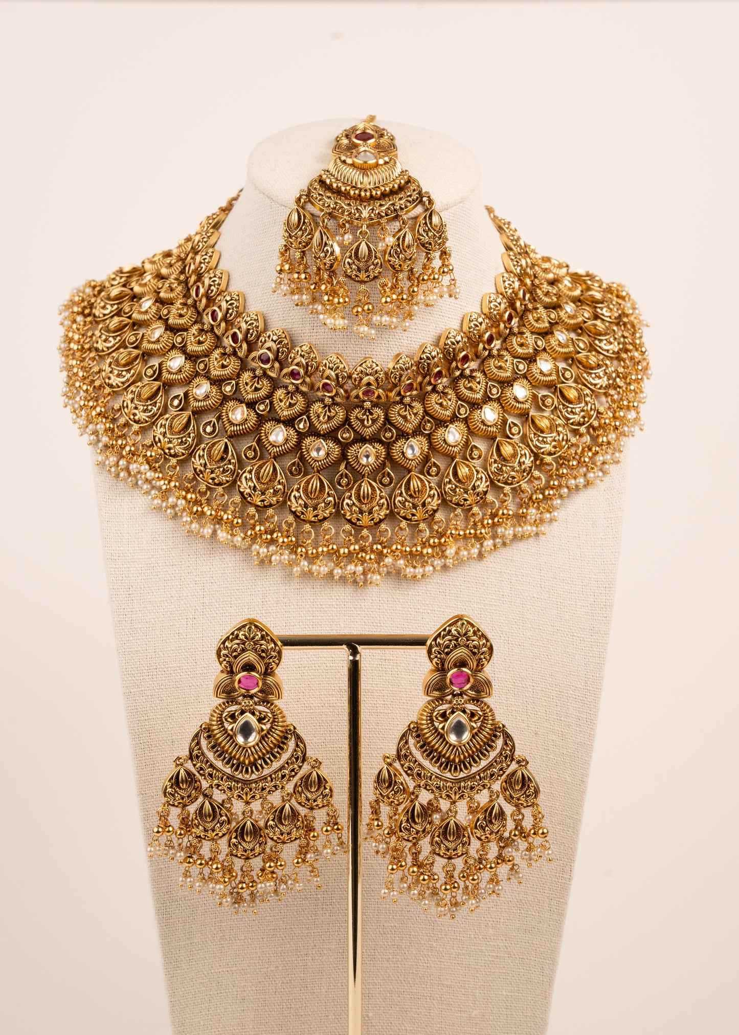 Gold Plated Bridal Necklace Set/ Indian Wedding Jewellery/ Kundan Bridal Set/ Indian bridal set/ Waterfall Necklace Set