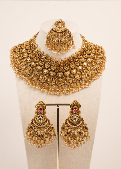 Gold Plated Bridal Necklace Set/ Indian Wedding Jewellery/ Kundan Bridal Set/ Indian bridal set/ Waterfall Necklace Set