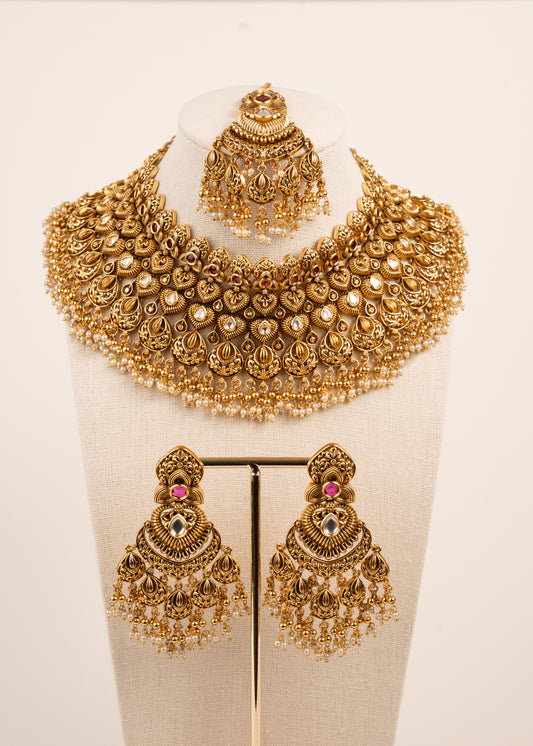 Gold Plated Bridal Necklace Set/ Indian Wedding Jewellery/ Kundan Bridal Set/ Indian bridal set/ Waterfall Necklace Set