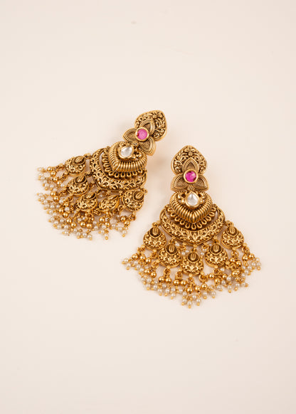 Gold Plated Bridal Necklace Set/ Indian Wedding Jewellery/ Kundan Bridal Set/ Indian bridal set/ Waterfall Necklace Set