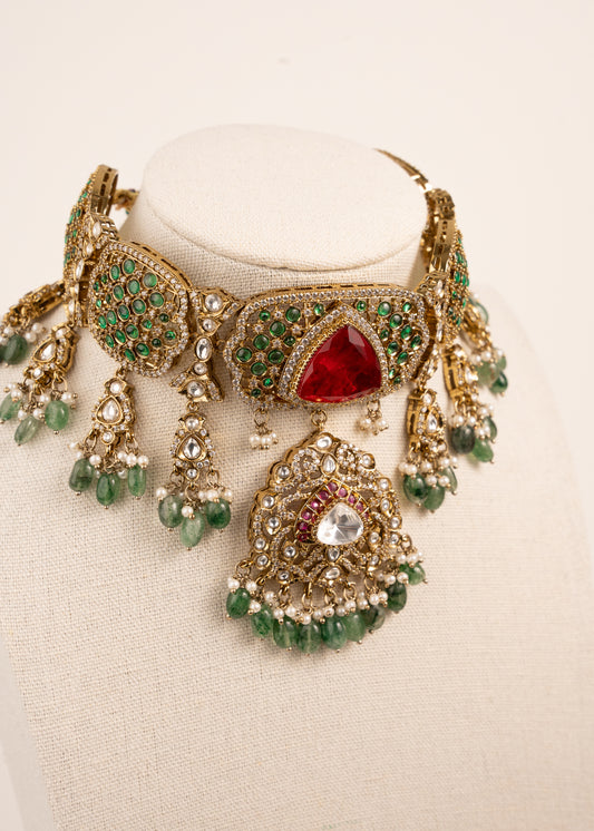 Antique gold designer Choker necklace set/ Indian Jewellery / Ruby Gemstone