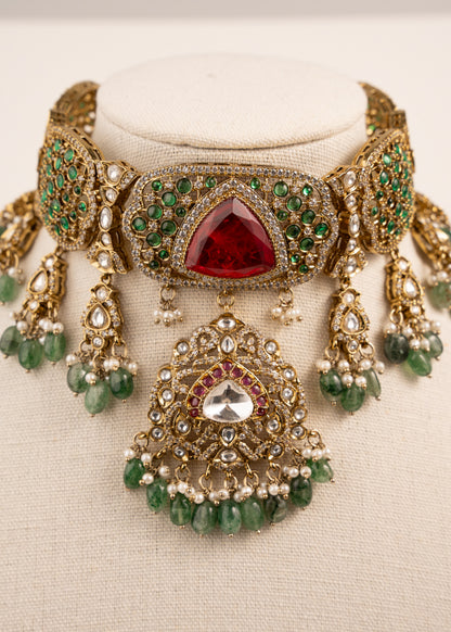 Antique gold designer Choker necklace set/ Indian Jewellery / Ruby Gemstone