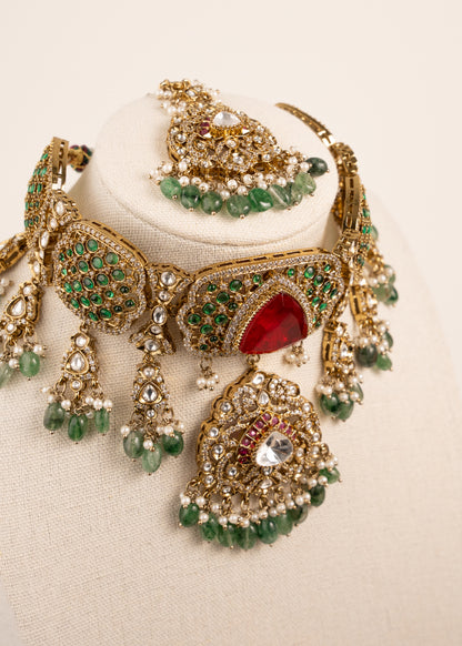 Antique gold designer Choker necklace set/ Indian Jewellery / Ruby Gemstone