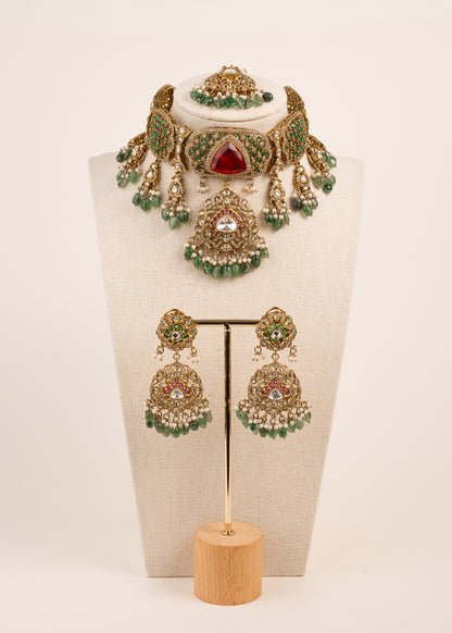 Antique gold designer Choker necklace set/ Indian Jewellery / Ruby Gemstone