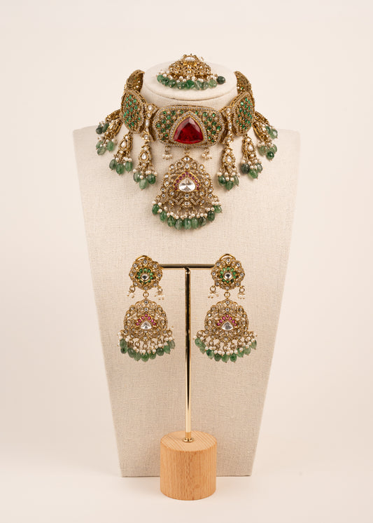 Antique gold designer Choker necklace set/ Indian Jewellery / Ruby Gemstone