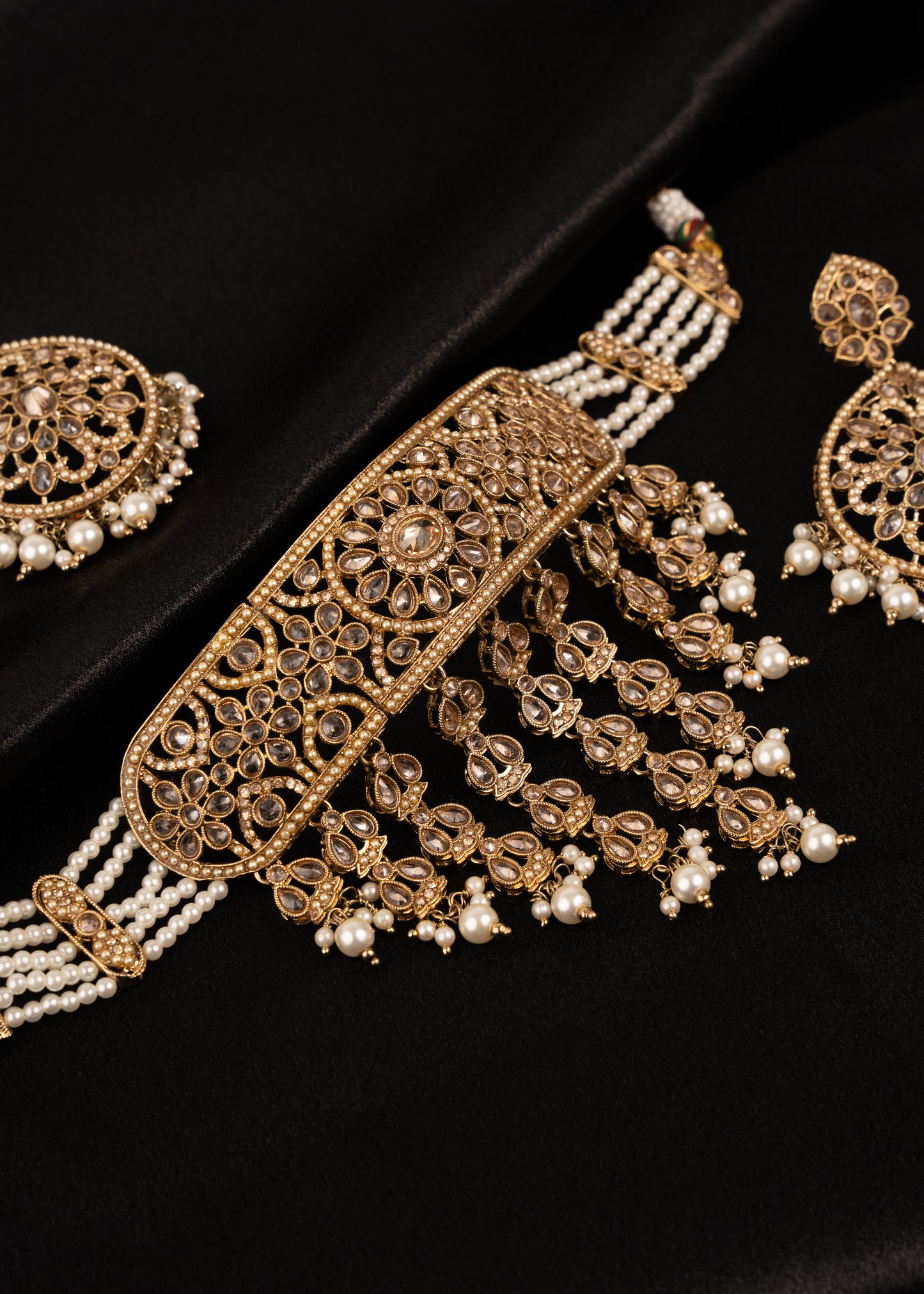 Antique Polki Choker Necklace Set/ Waterfall Design/ Indian Jewellery