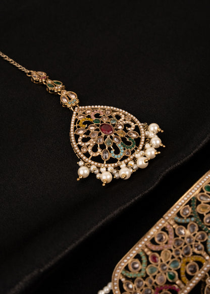 Antique Polki Choker Necklace Set/ Waterfall Design/ Indian Jewellery