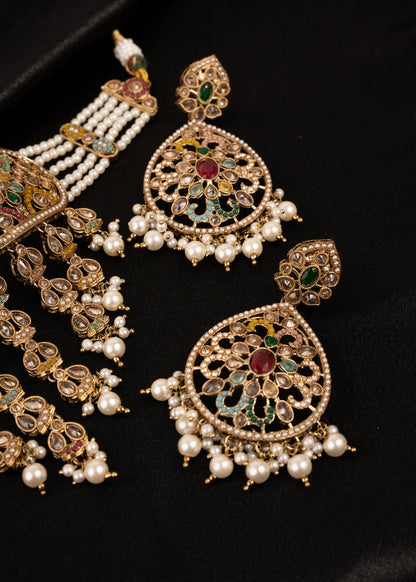 Antique Polki Choker Necklace Set/ Waterfall Design/ Indian Jewellery