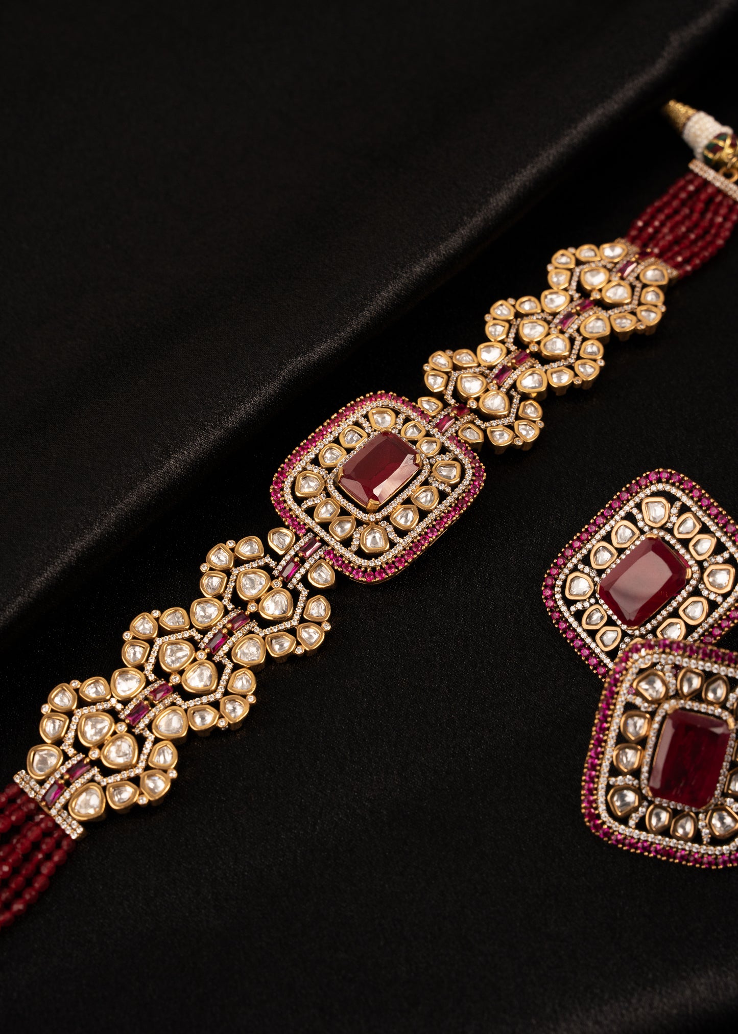 Uncut Kundan Detailed Choker Necklace set/ Ruby Gemstone