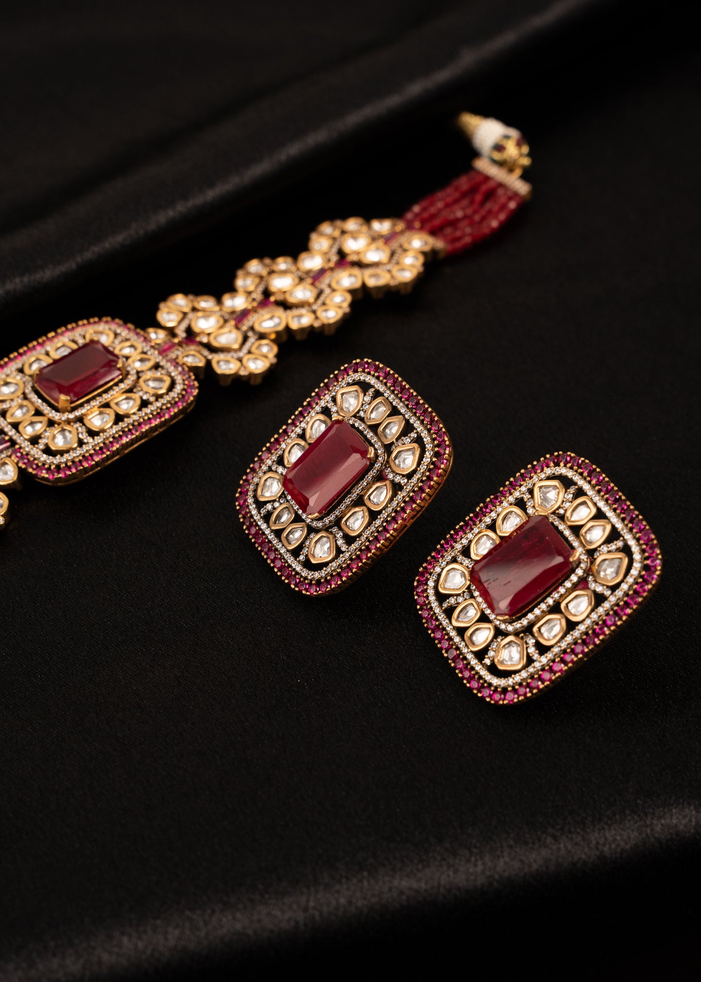 Uncut Kundan Detailed Choker Necklace set/ Ruby Gemstone