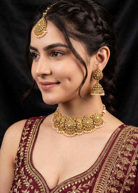 Premium Gold Choker Necklace Set
