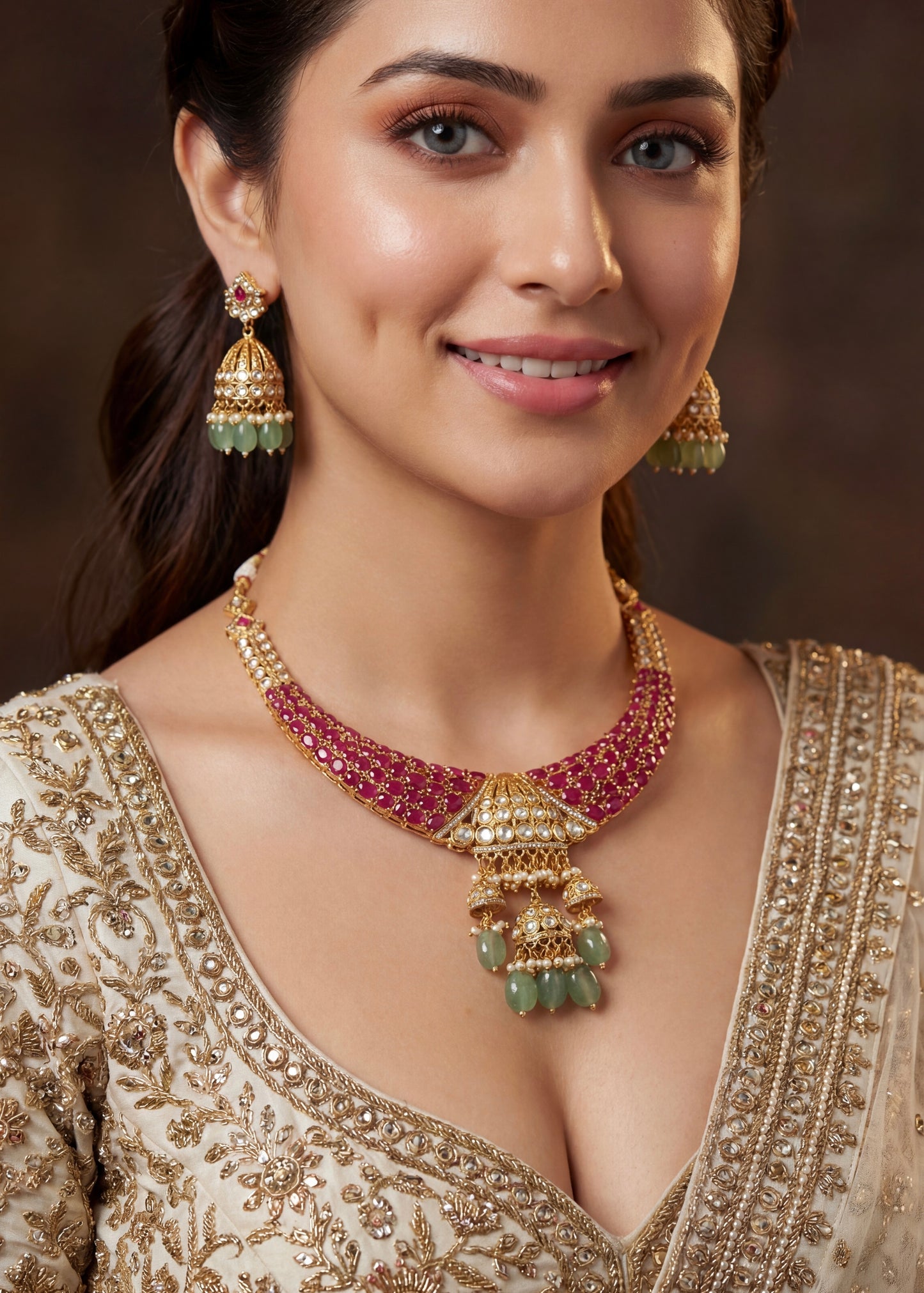 Victorian Moissanite Polki CZ Diamond Necklace/ Indian Bridal Jewelry/ Bollywood Sabyasachi Inspired Set/ Pakistani Jewelry