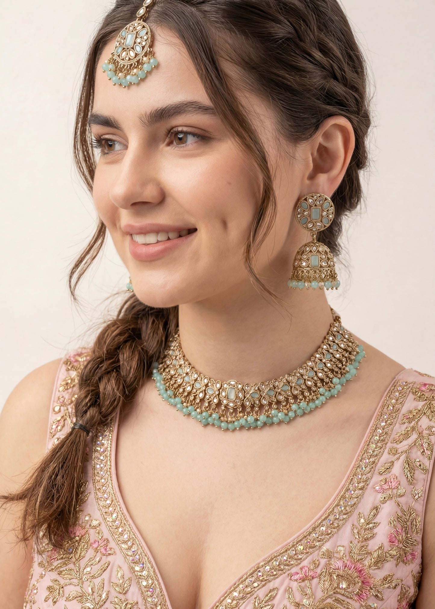 Green Bloom Choker Necklace Set
