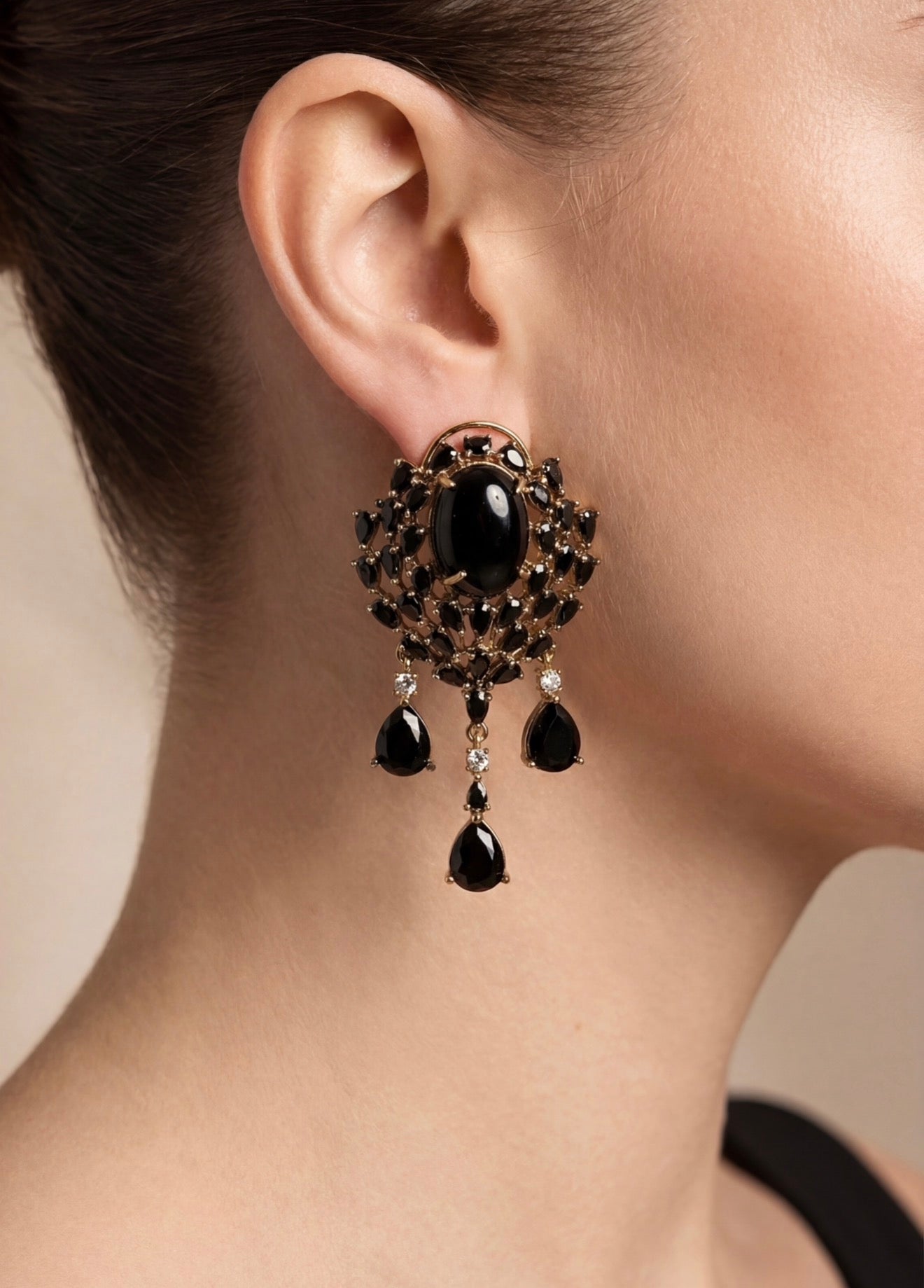 Antique Gold & Black Drop Earrings/ Chandbali Style Earrings/ Festive Jewelry/ Indian Jewelry/ Minimalistic Jewelry/ Studs