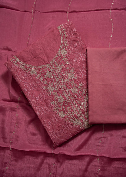 Pink Schiffli Embroidered Organza Unstitched Suit Set __etsy:7228245280