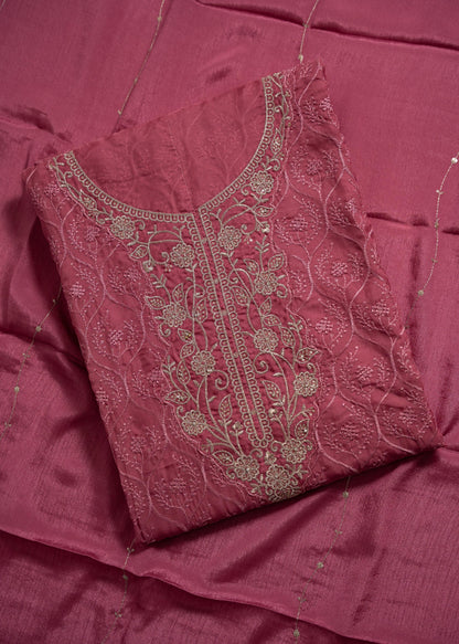 Pink Schiffli Embroidered Organza Unstitched Suit Set __etsy:7276209519