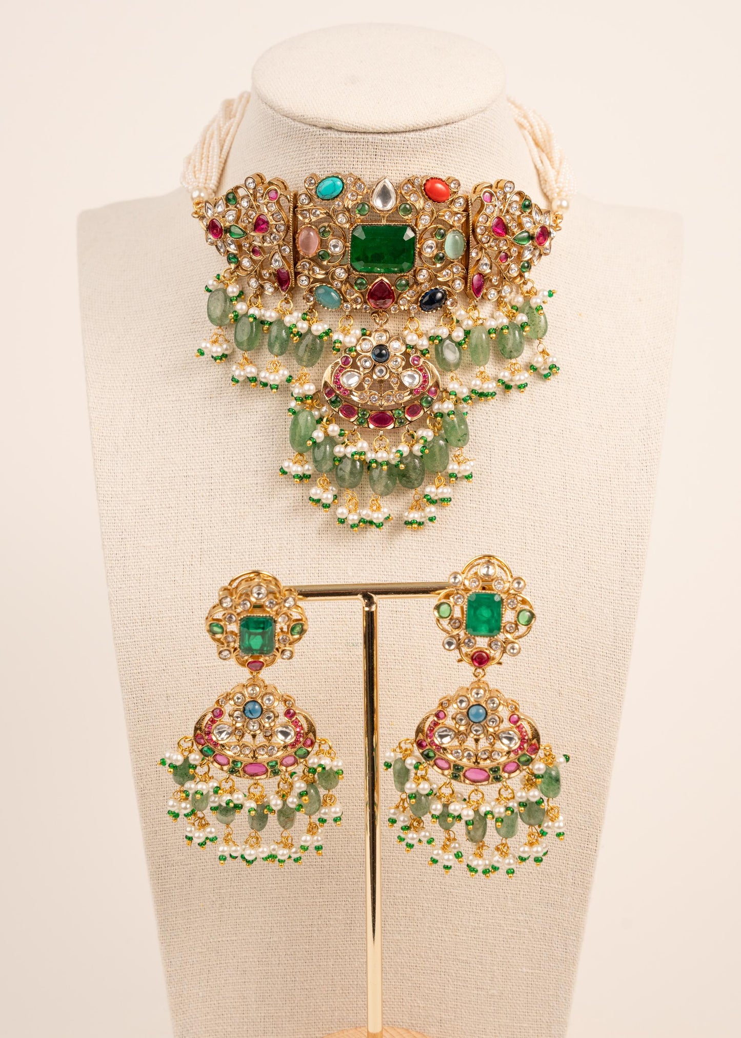 Premium Quality Kundan Necklace Set/ Indian Jewelry/ Indian Bridal Set/ Bridal Jwelery/ Mint/ Green/ Ruby (etsy image id: 7825461522)