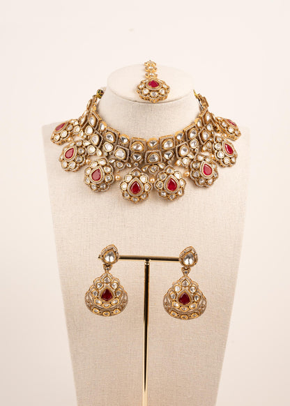 Sabyasachi Inspired Uncut Kundan Choker Necklace Set/ Indian Bridal Jewellery Set/ Indian Jewelry