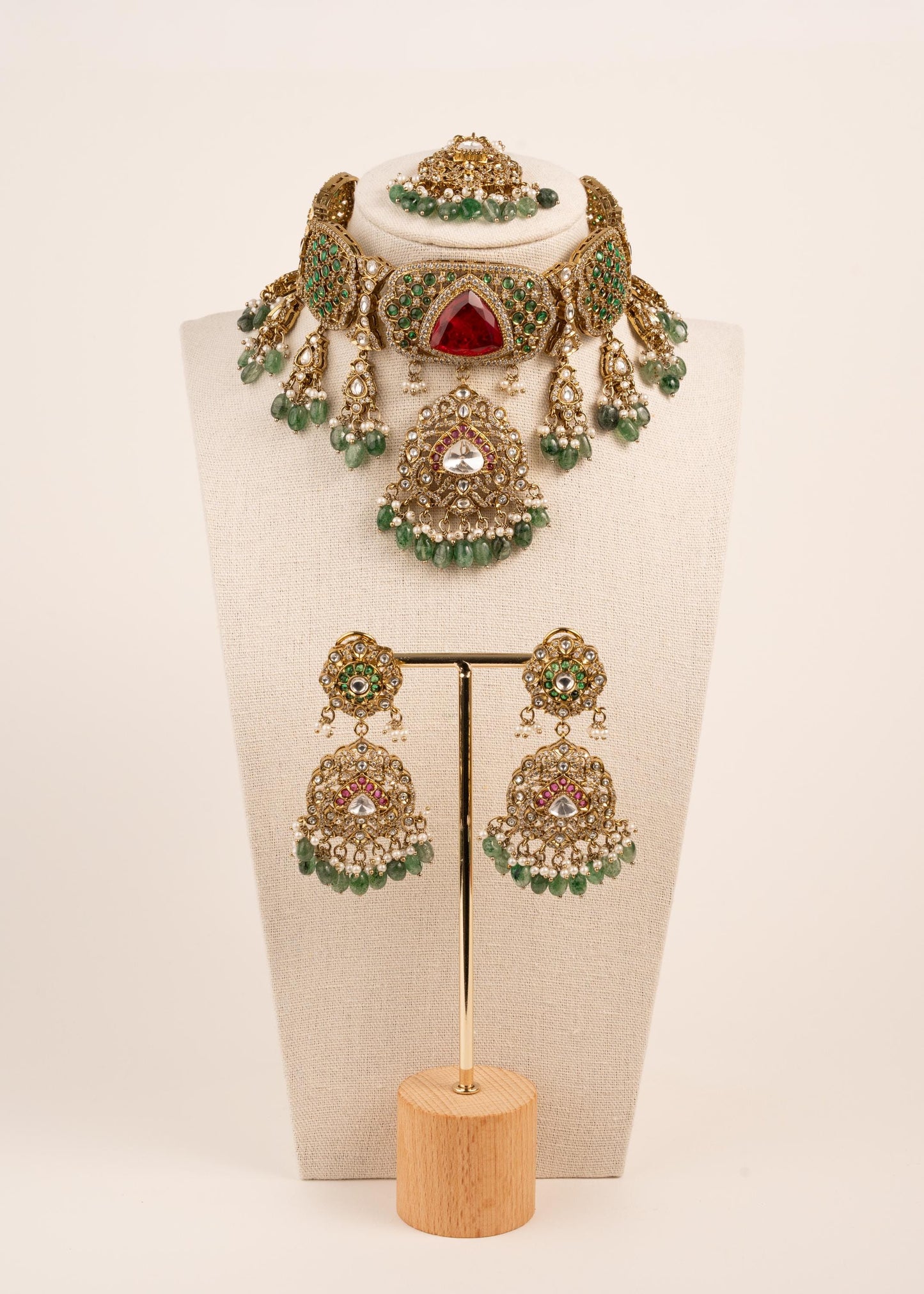Antique gold designer Choker necklace set/ Ruby,Emerald Gemstone/ Indian jewellery
