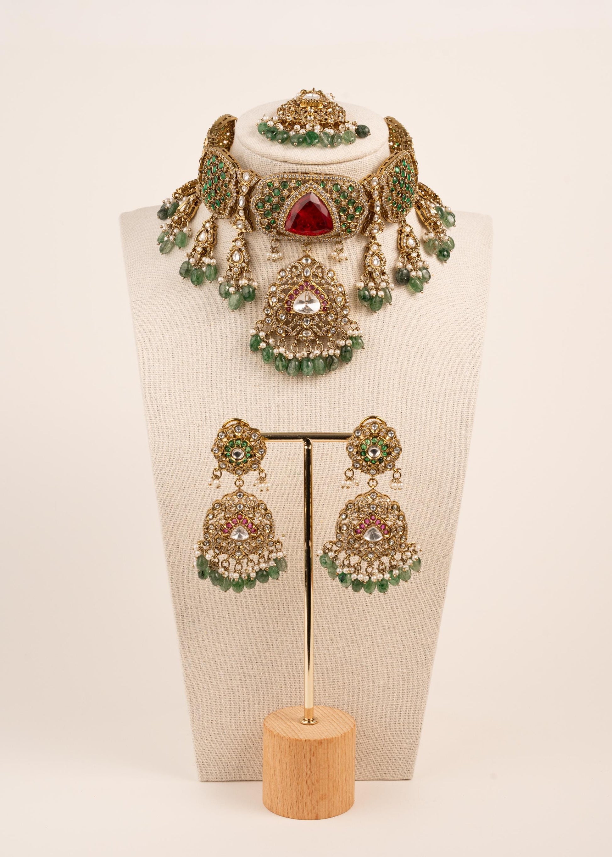Antique gold designer Choker necklace set/ Ruby,Emerald Gemstone/ Indian jewellery