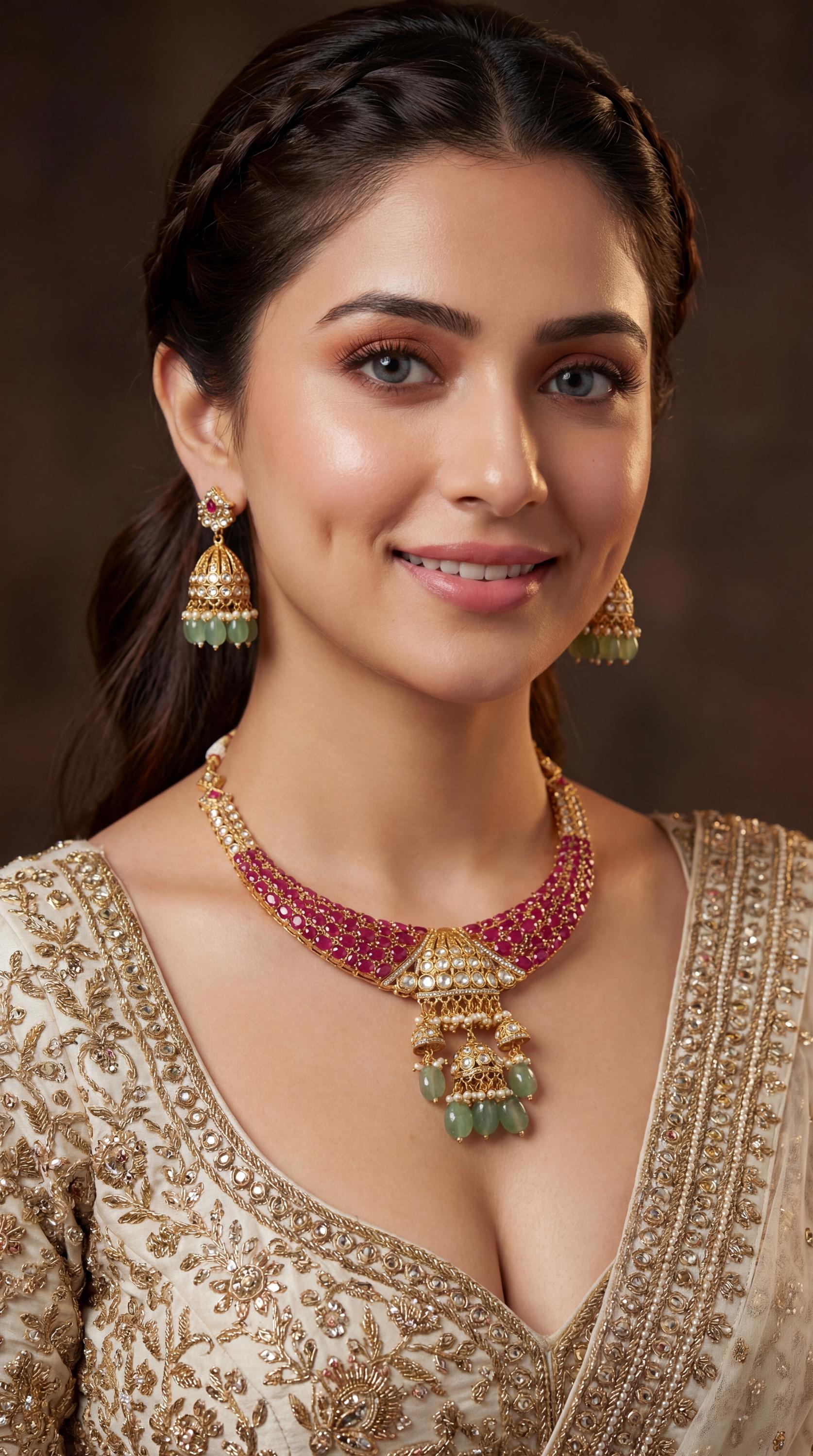 Victorian Moissanite Polki CZ Diamond Necklace/ Indian Bridal Jewelry/ Bollywood Sabyasachi Inspired Set/ Pakistani Jewelry (etsy image id: 7851349198)
