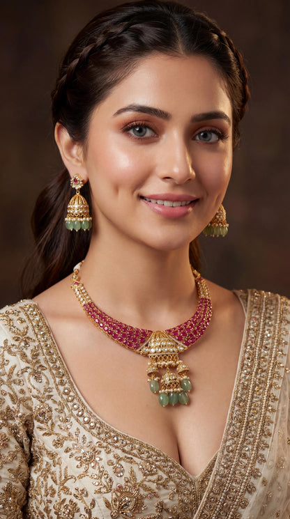 Victorian Moissanite Polki CZ Diamond Necklace/ Indian Bridal Jewelry/ Bollywood Sabyasachi Inspired Set/ Pakistani Jewelry (etsy image id: 7851349198)